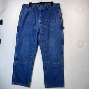 Key Mens Double Front Logger Dungaree Denim Jeans Blue Work Pants 38x29